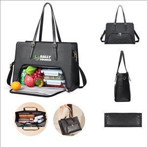PU Leather Laptop Tote Bag with Insulated Lunch Compartment